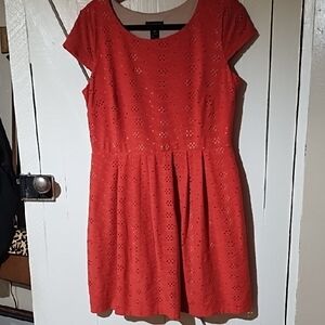 Enfocus 14 Petite Elegant Orange And Tan, Short Sleeve Eyelet Dress VGC. Lined.